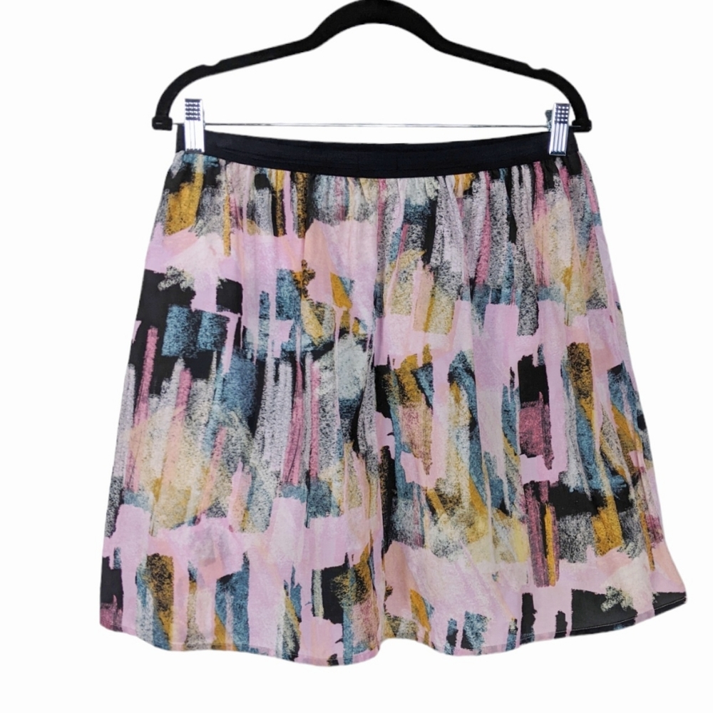 TROUVE Brushstroke Watercolor Print Skirt Sz M
